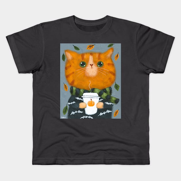 Pumpkin Spice Kitty Kids T-Shirt by KilkennyCat Art